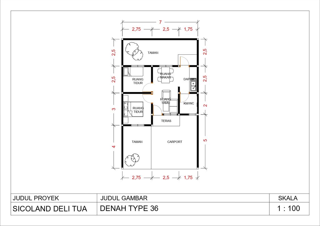 foto denah rumah tipe 36 perumahan Perumahan Sicoland Hill Delitua