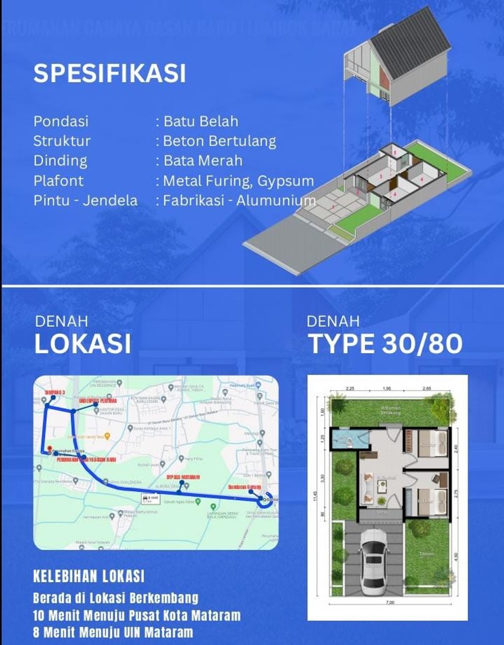 foto denah rumah tipe 30/80 perumahan CAHAYA DASAN BARU TAHAP 2