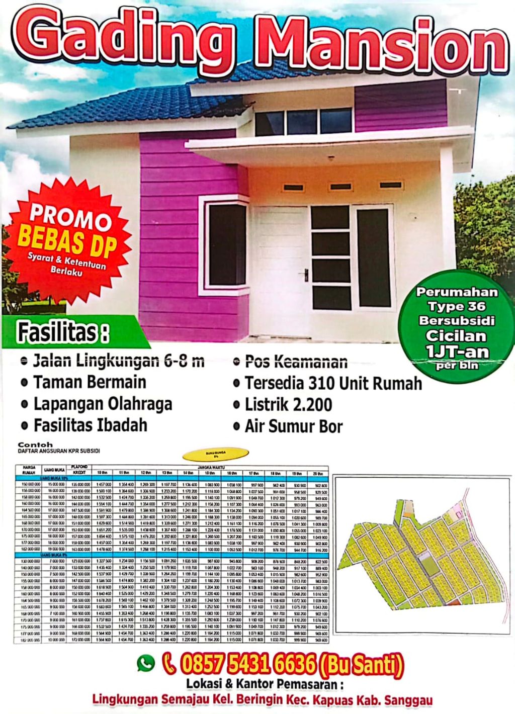 foto denah rumah tipe 36 perumahan GADING MANSION
