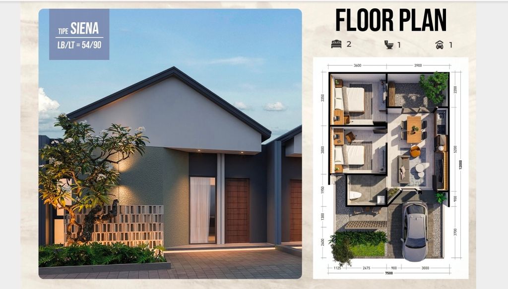 foto denah rumah tipe SIENA perumahan GRAND MONERO