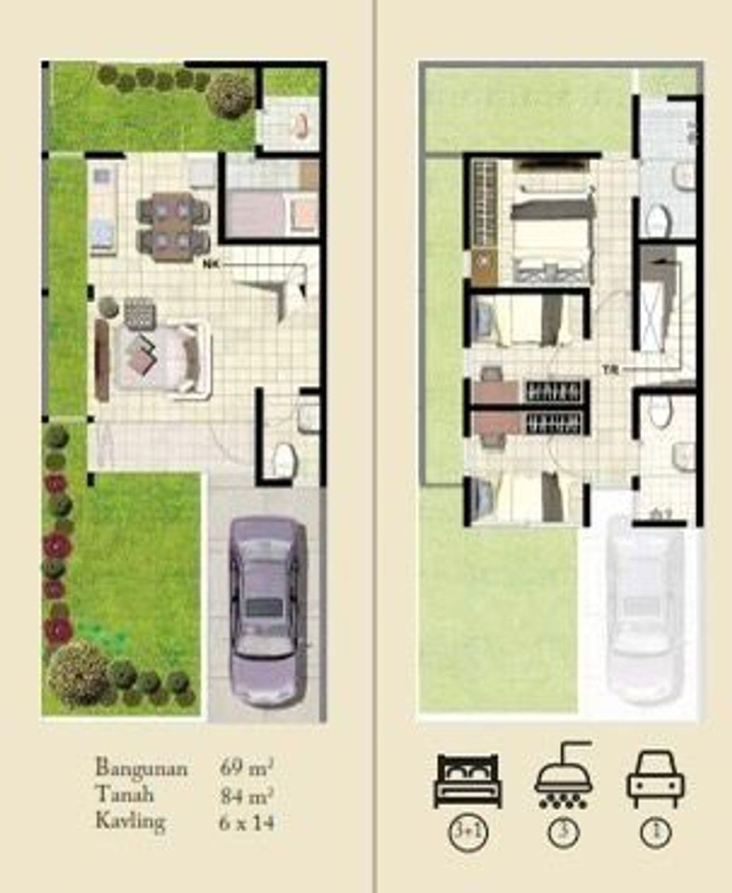 foto denah rumah tipe Rosemary perumahan Vida Bekasi - Cluster Botanica