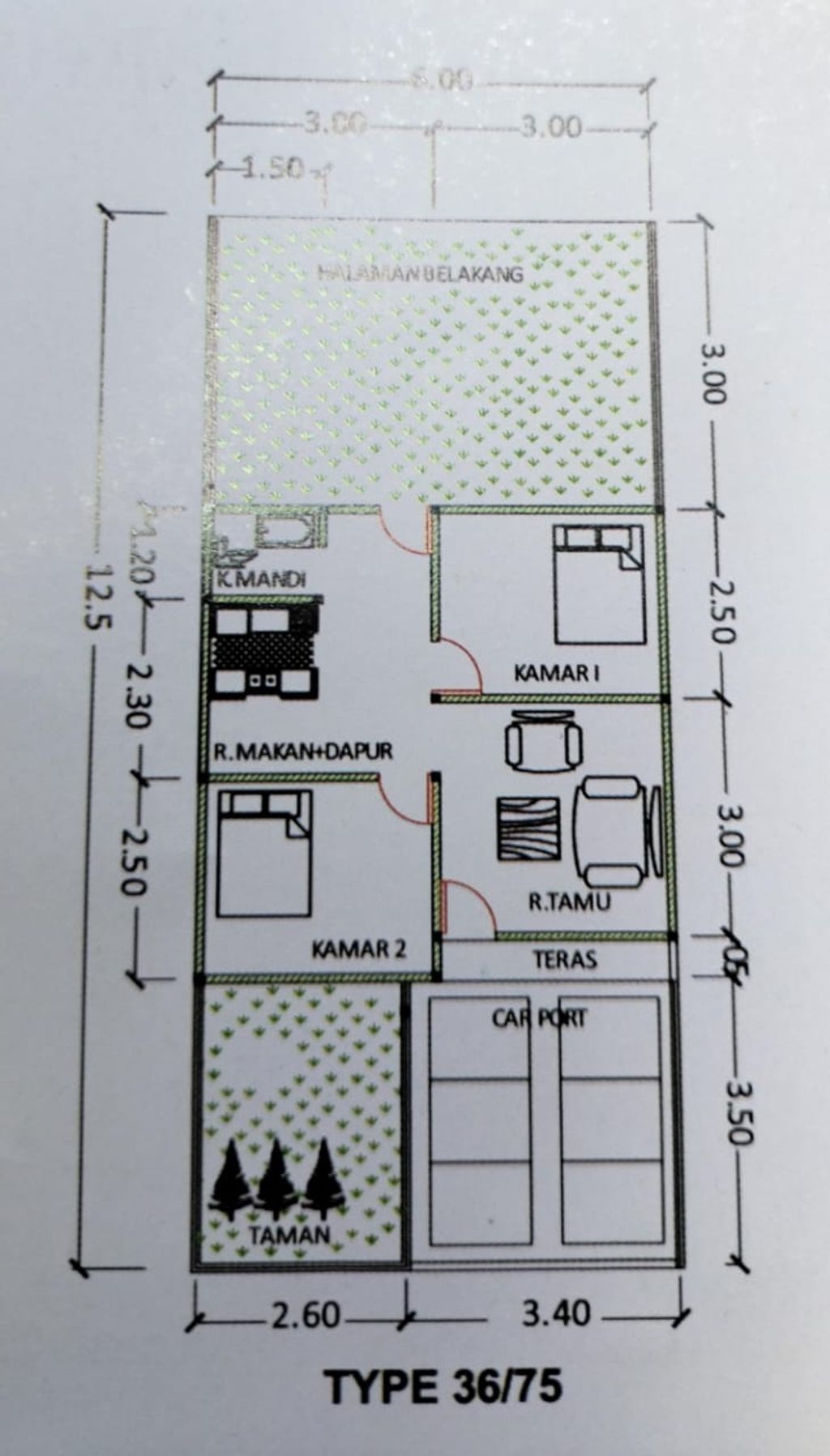 foto denah rumah tipe 36 perumahan Raflesia