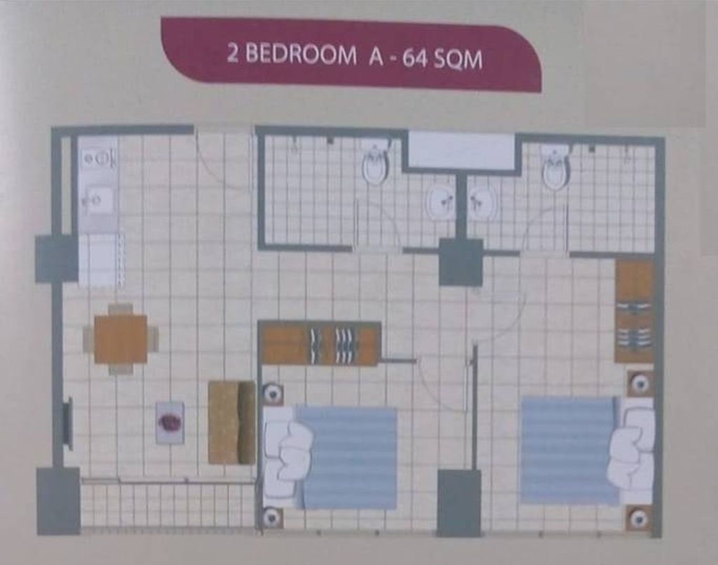 foto denah rumah tipe 2BR-A perumahan Apartemen Callia&Tifolia Pulomas Park Center