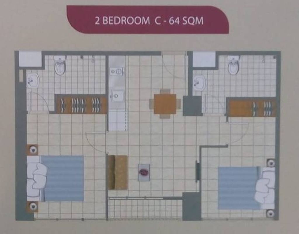 foto denah rumah tipe 2BR-C perumahan Apartemen Callia&Tifolia Pulomas Park Center