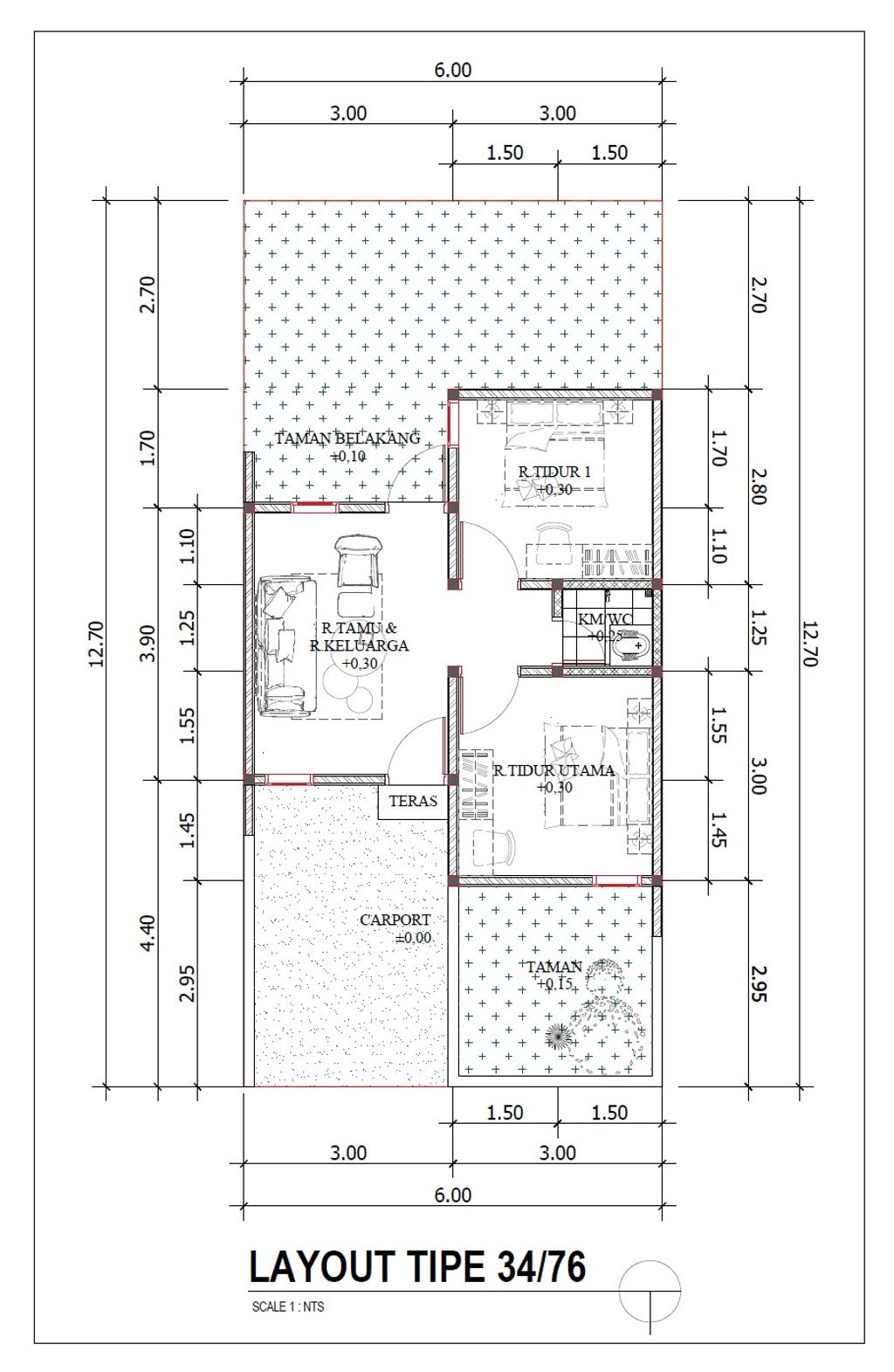 foto denah rumah tipe 34/76 perumahan Parahyangan Residence
