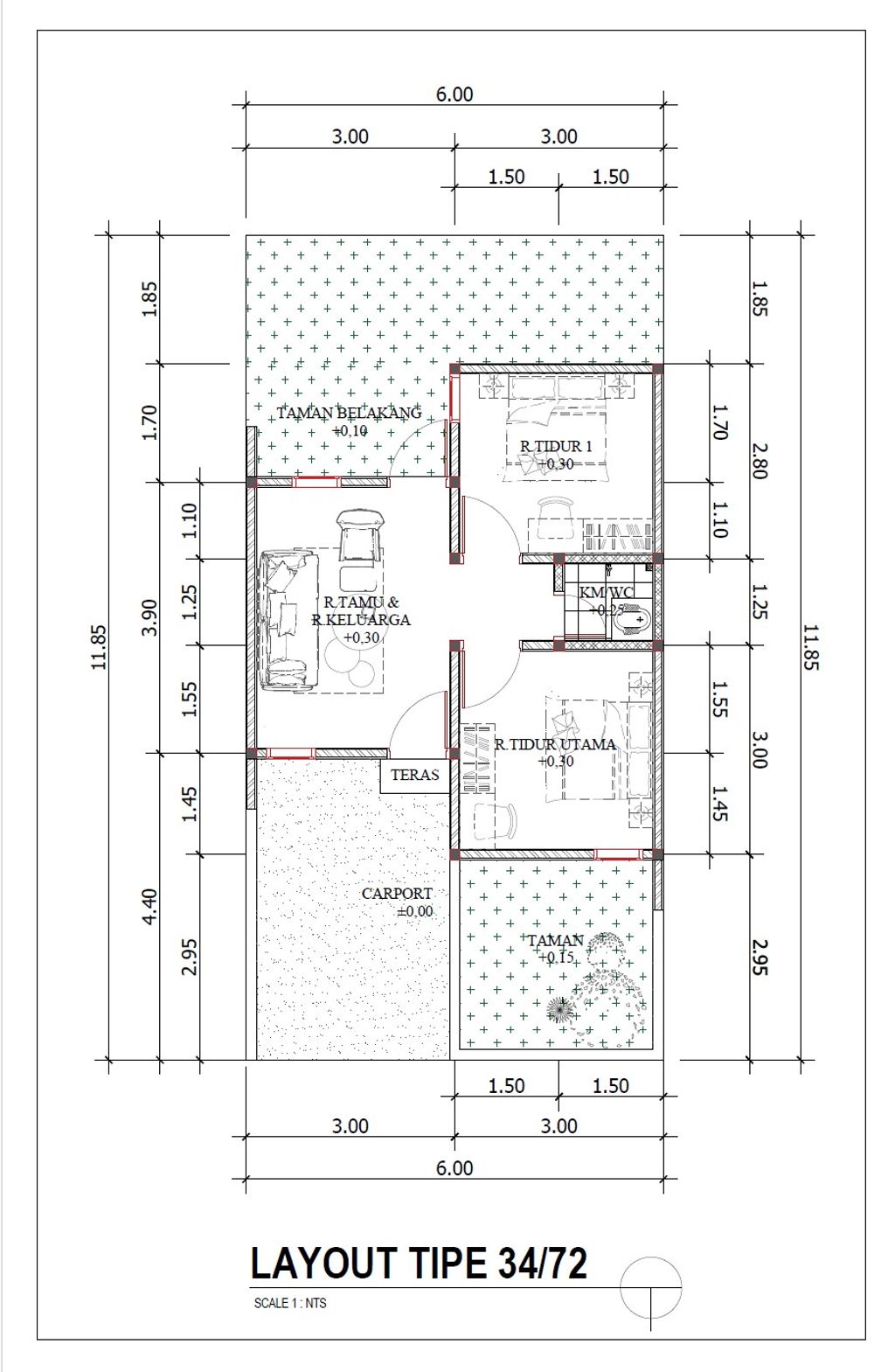 foto denah rumah tipe 34/71 perumahan Parahyangan Residence