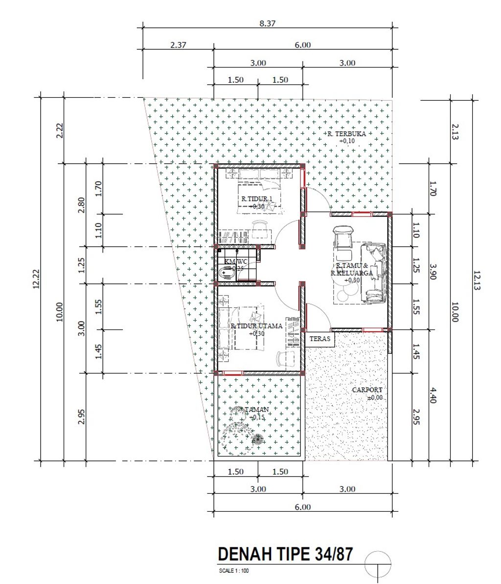 foto denah rumah tipe 34/87 perumahan Parahyangan Residence