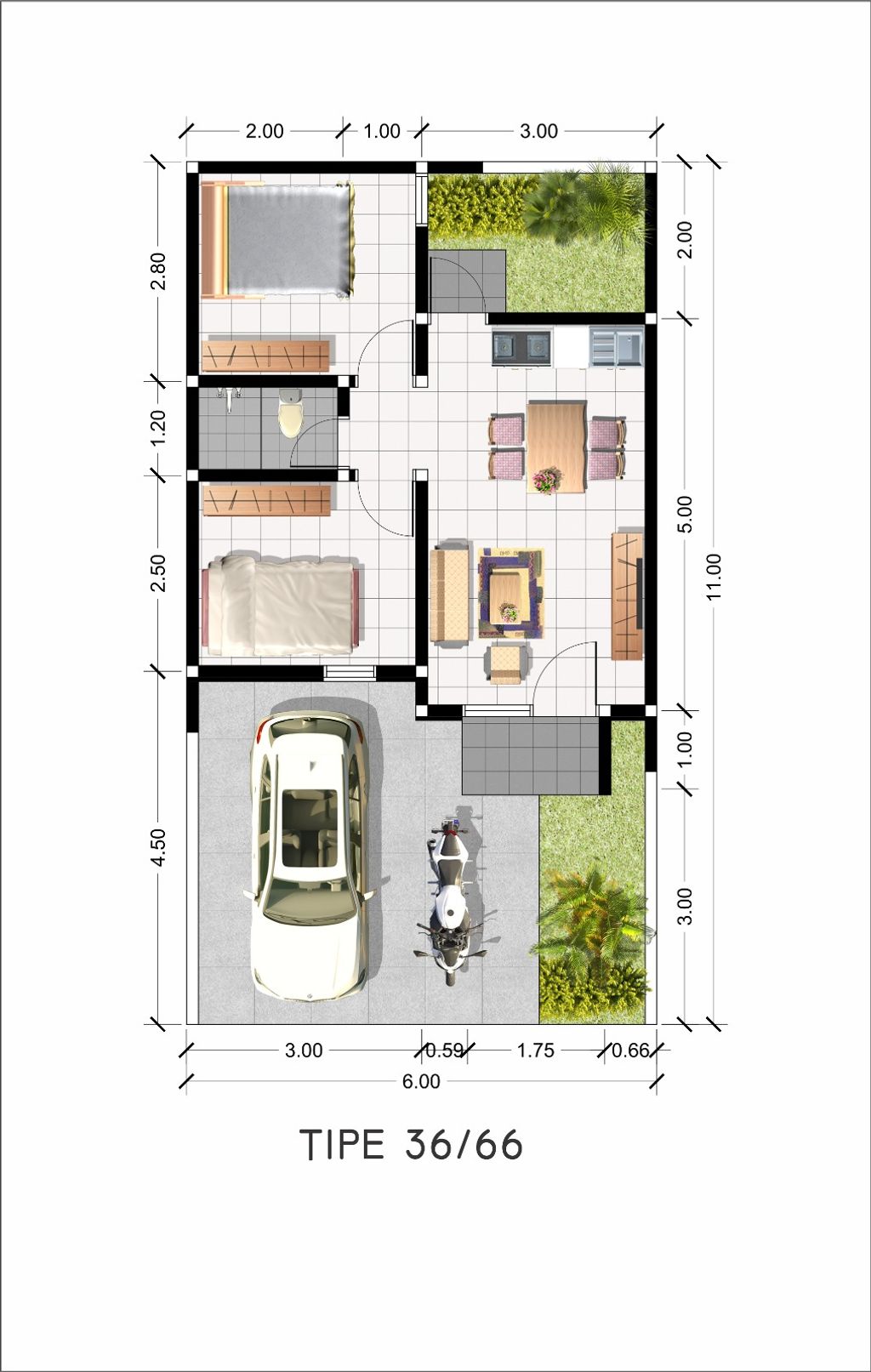 foto denah rumah tipe SAKURA 36X66 perumahan MUARA GARDEN JAVANA
