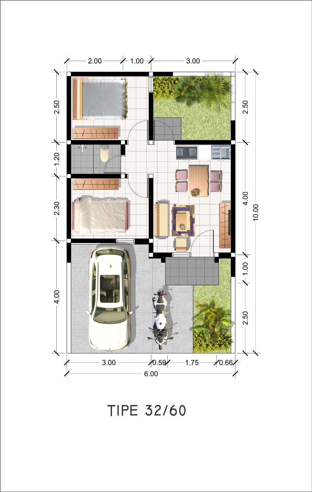 foto denah rumah tipe SUISEN 32X66 perumahan MUARA GARDEN JAVANA