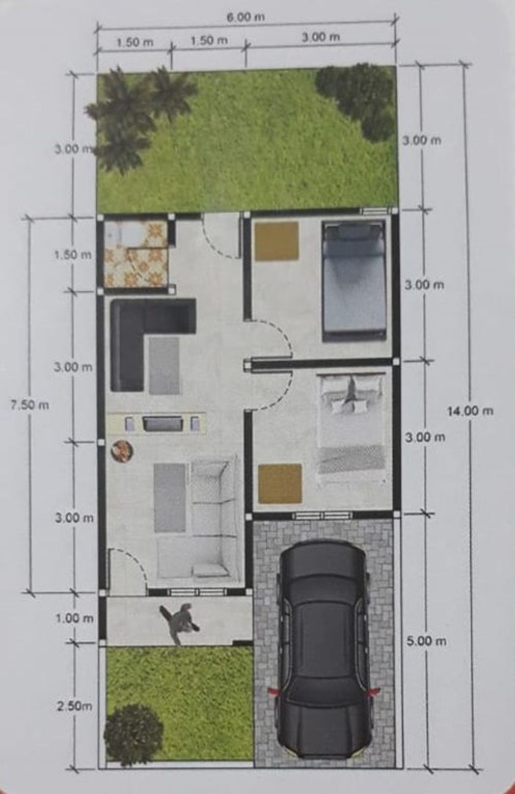 foto denah rumah tipe 45/60 perumahan QUEEN CEMPAKA