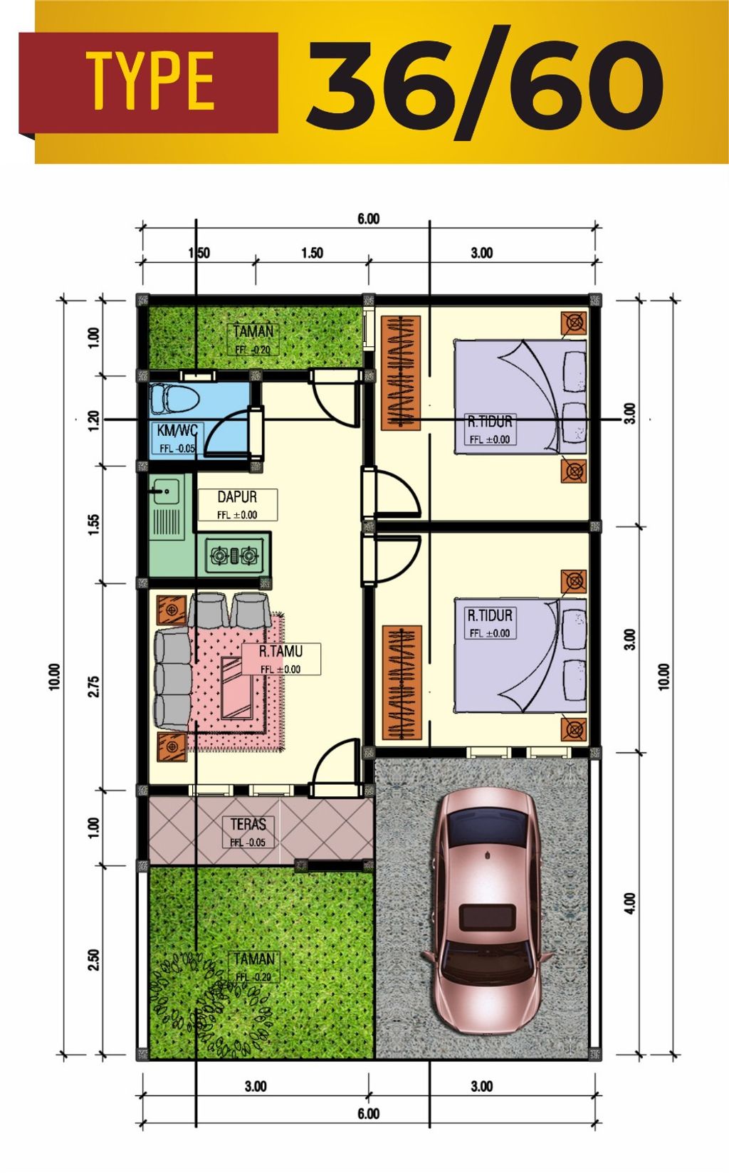 foto denah rumah tipe 36 perumahan mutiara kurungrejo residence