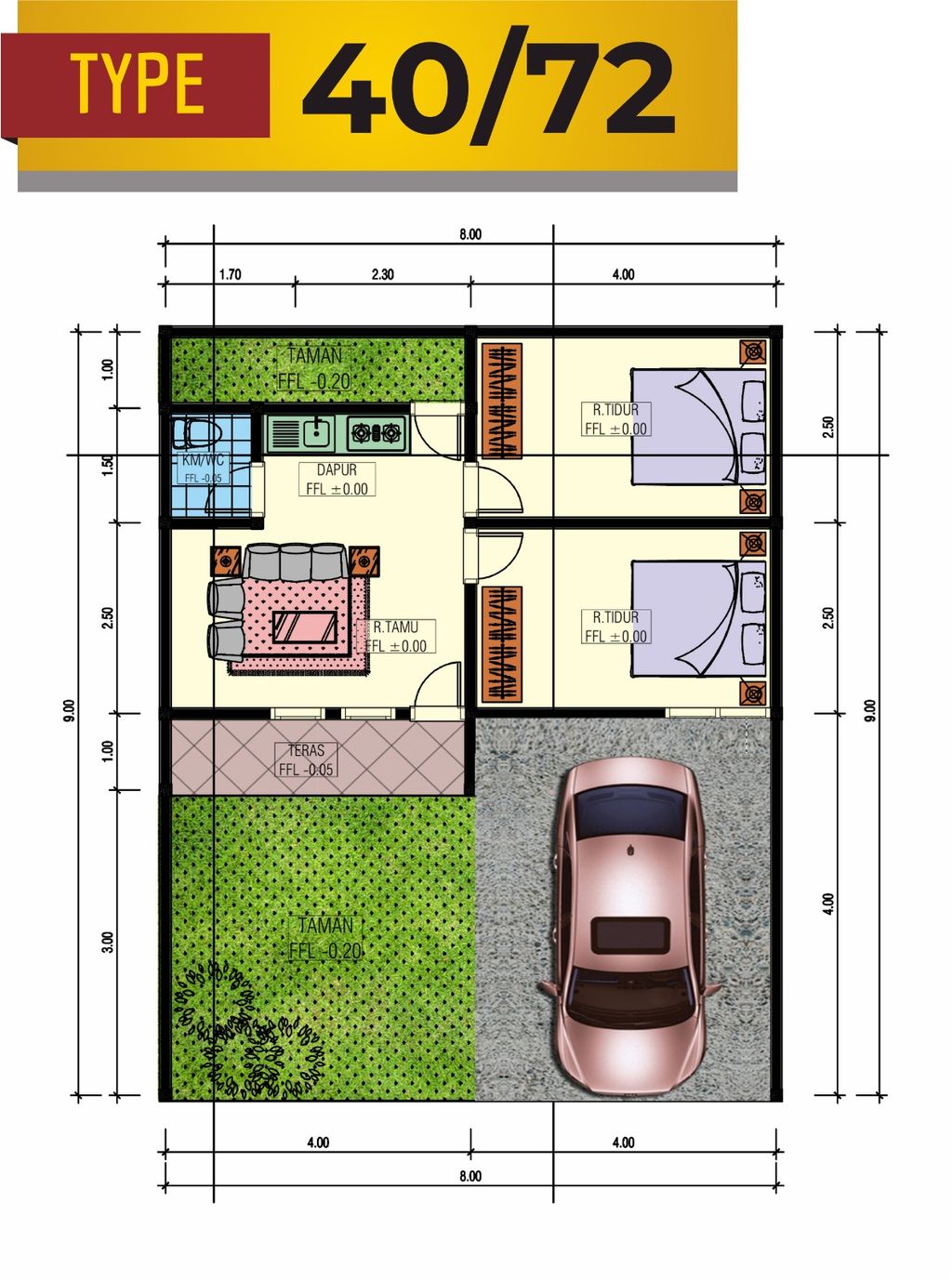 foto denah rumah tipe 40 perumahan mutiara kurungrejo residence