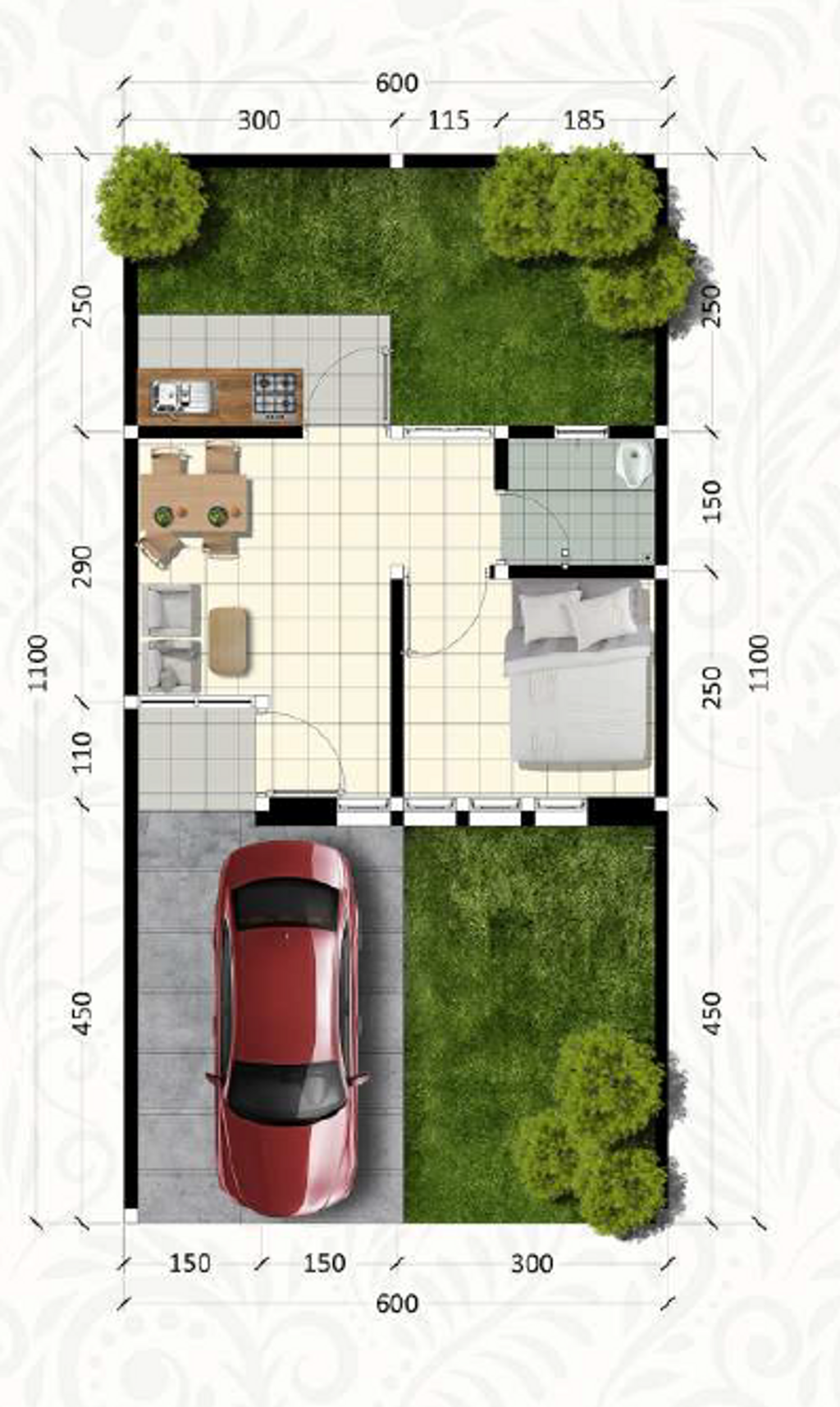 foto denah rumah tipe Alamanda 24/72 perumahan The Leaf Residence