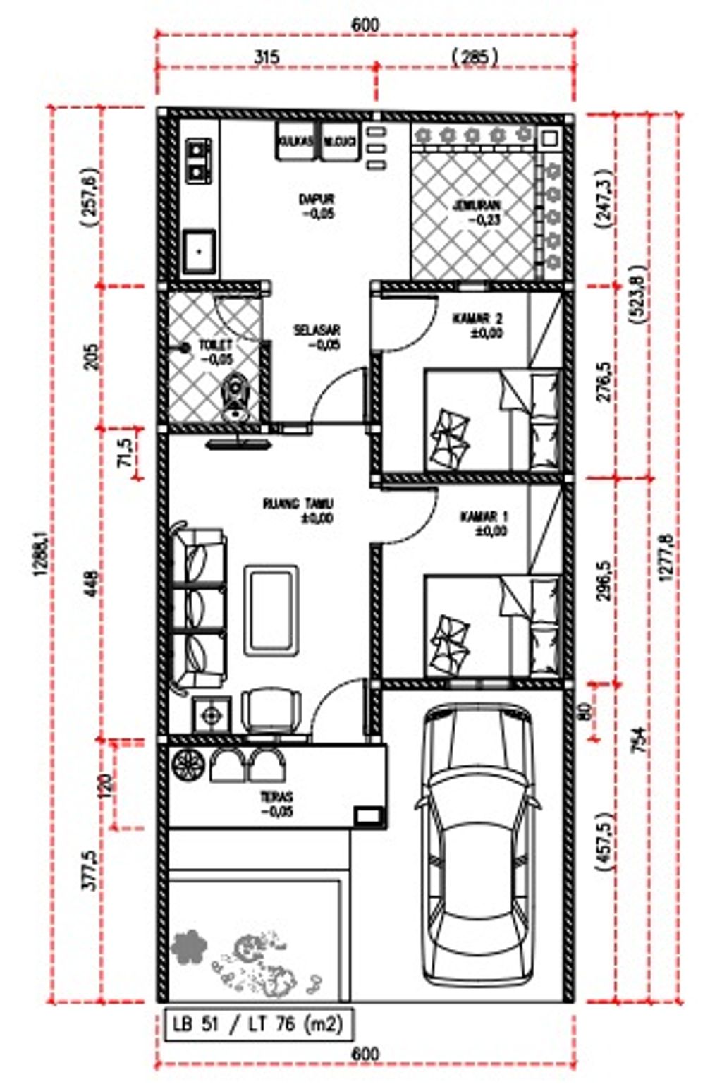 foto denah rumah tipe 51/76 perumahan SANTIKA LAND