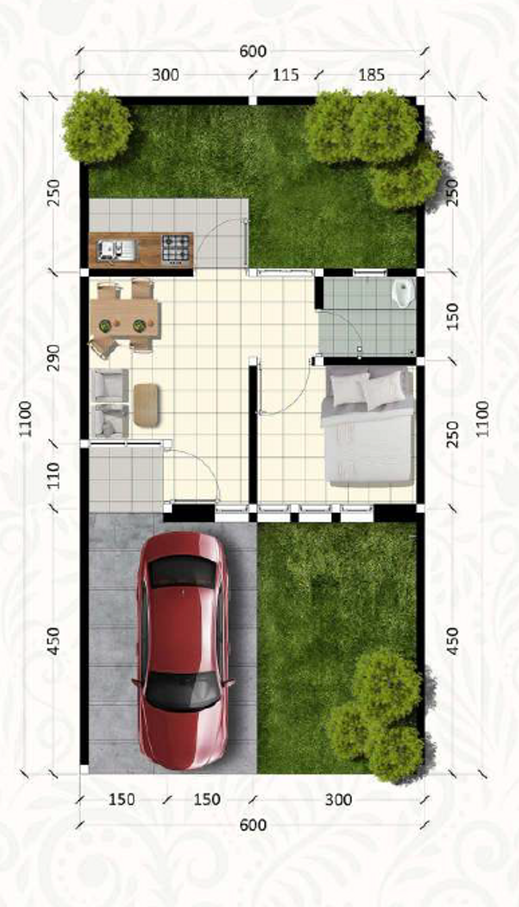 foto denah rumah tipe Alamanda 24/60 perumahan The Leaf Residence