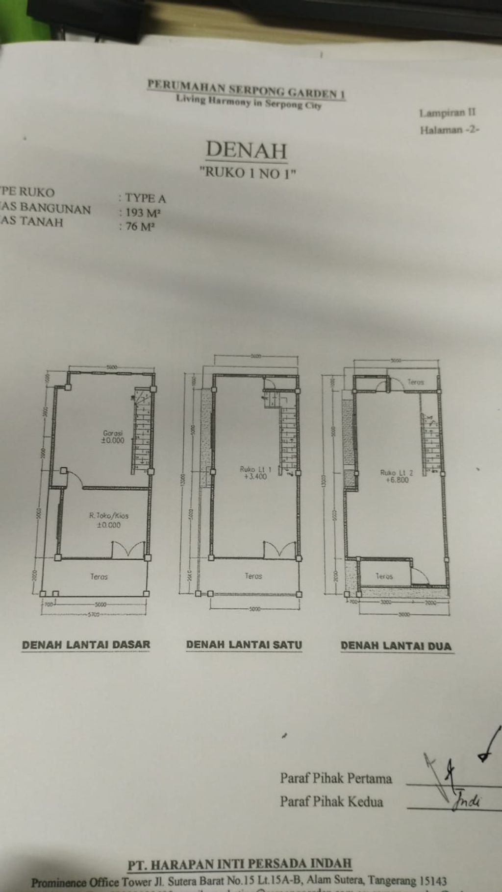 foto denah rumah tipe A perumahan SERPONG GARDEN 1