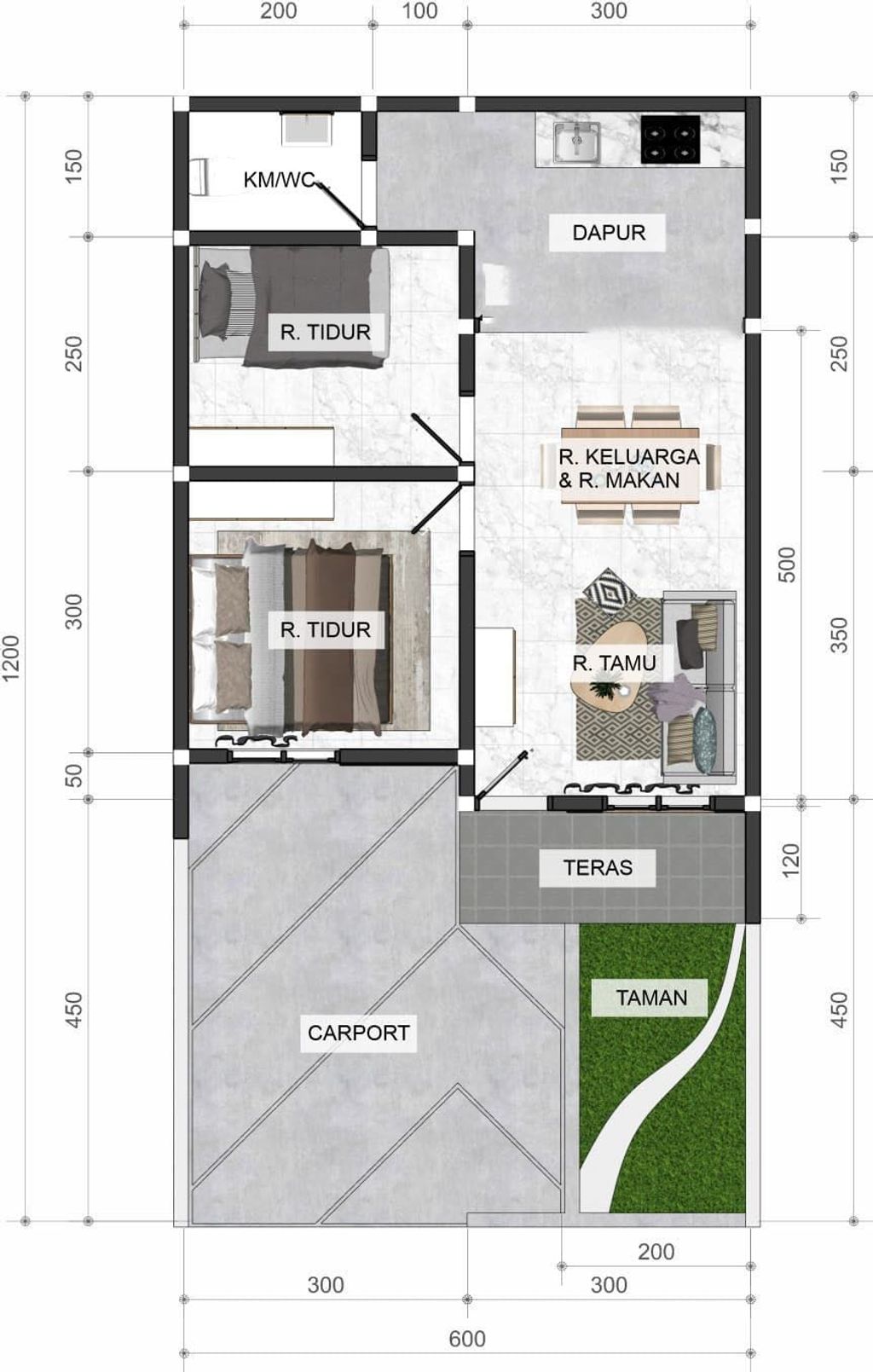 foto denah rumah tipe 36 perumahan ESA GARDEN RESIDENCE 1 TAHAP 3