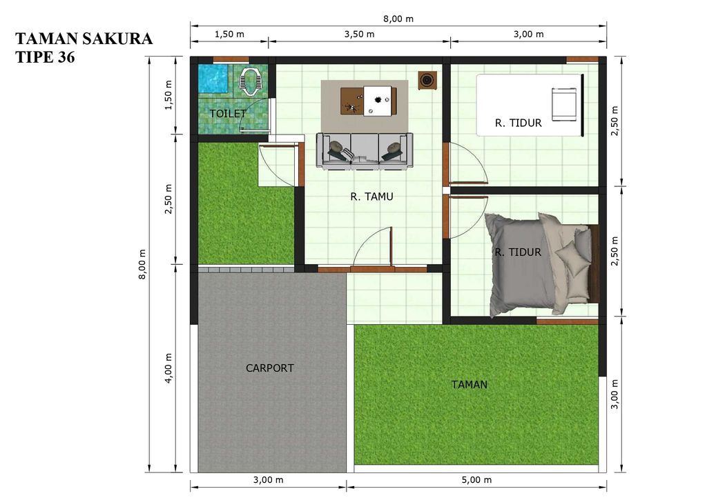 foto denah rumah tipe 36/64 perumahan Taman Sakura 