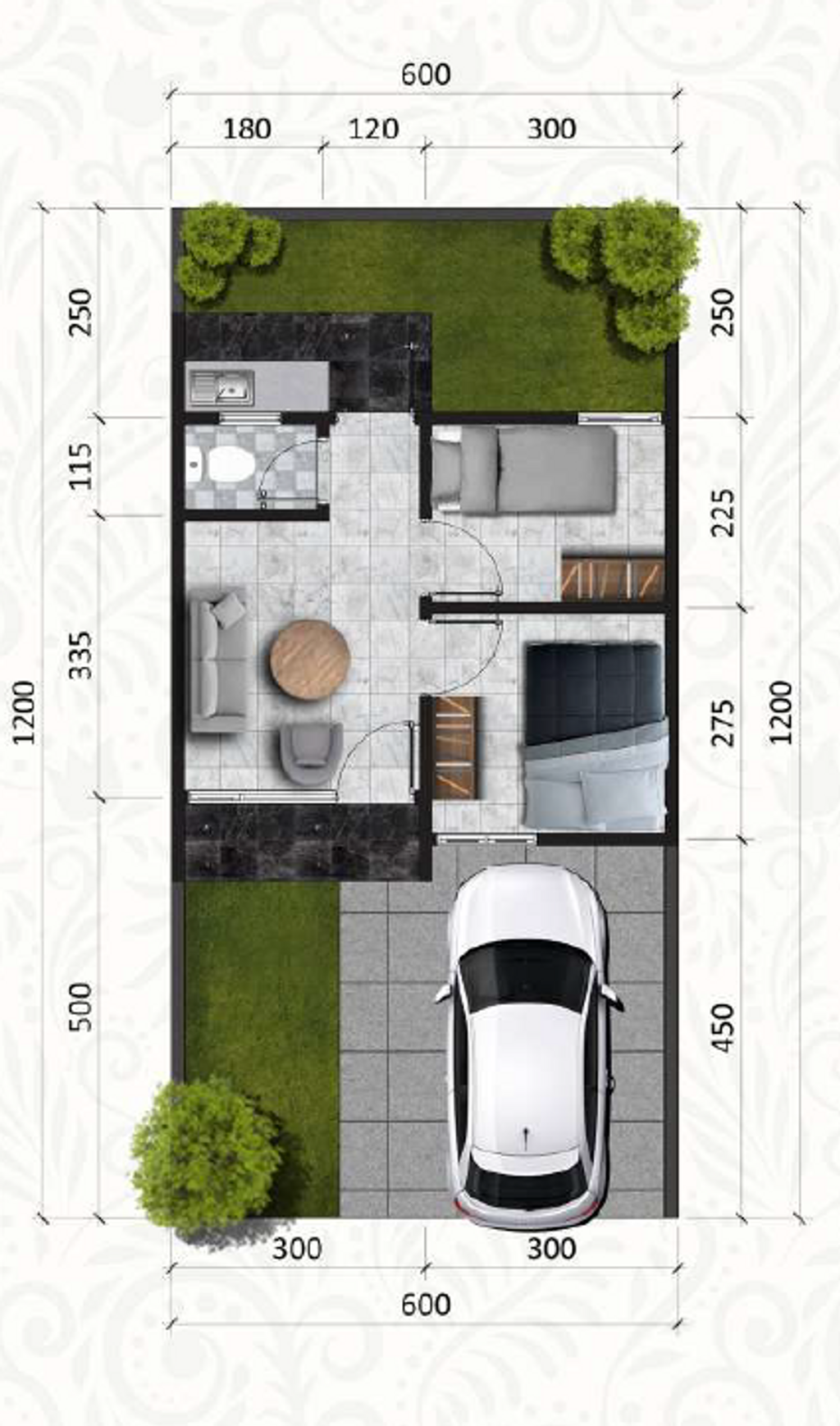 foto denah rumah tipe Bougenville 33/72 perumahan The Leaf Residence