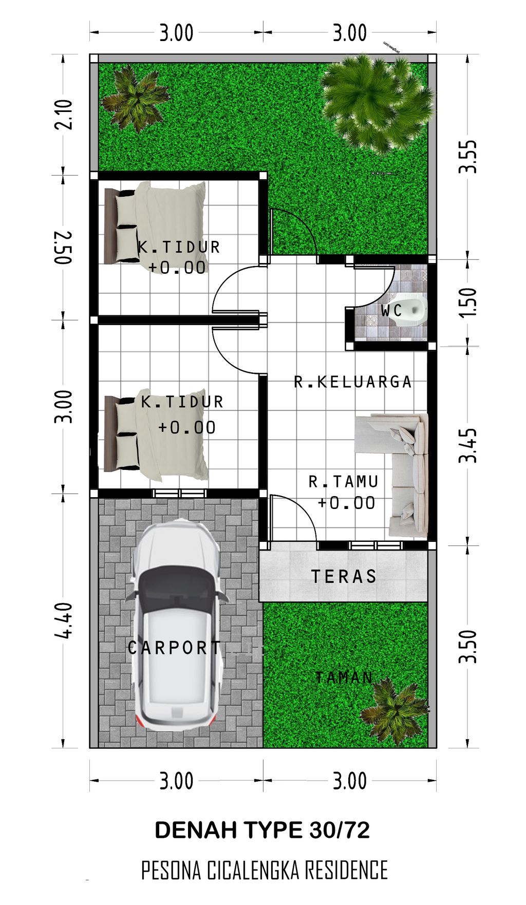 foto denah rumah tipe 30/72 perumahan PESONA CICALENGKA RESIDANCE