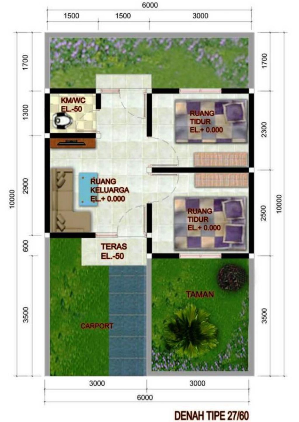 foto denah rumah tipe 27/60 perumahan Bukit Bagendung Indah