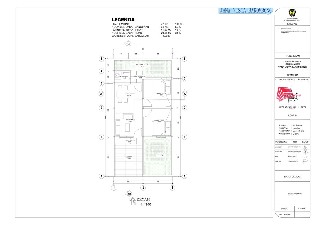 foto denah rumah tipe 36 perumahan JANA VISTA BAROMBONG