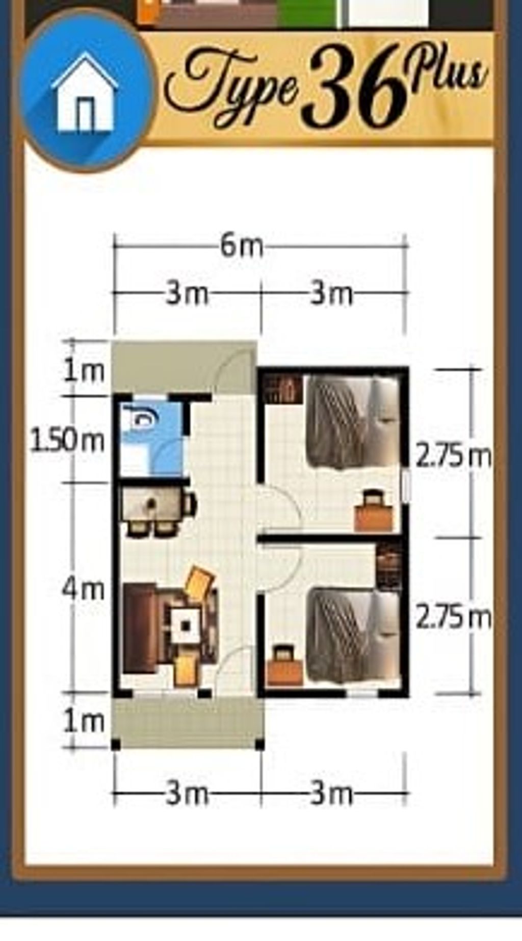 foto denah rumah tipe BANUA B+ perumahan Banua Asri Talawang