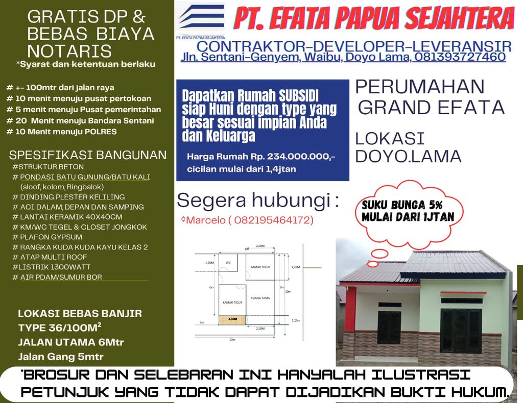 foto denah rumah tipe 36 perumahan PERUMAHAN GRAND EFATA 7-D DOYO LAMA