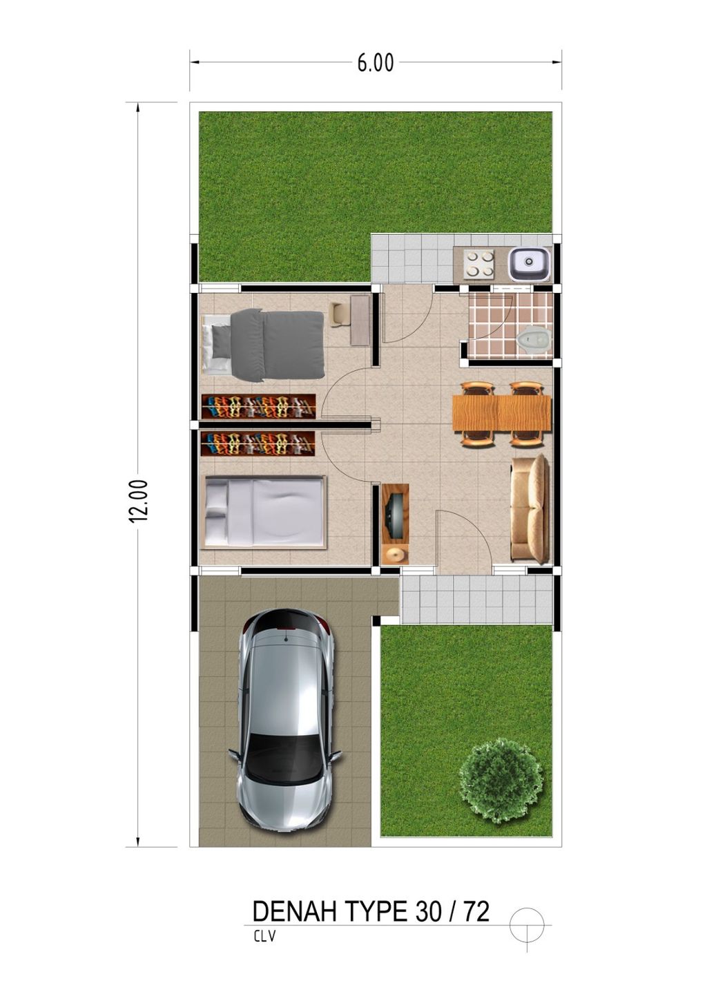foto denah rumah tipe 30 / 72 perumahan Cikarang Lake View