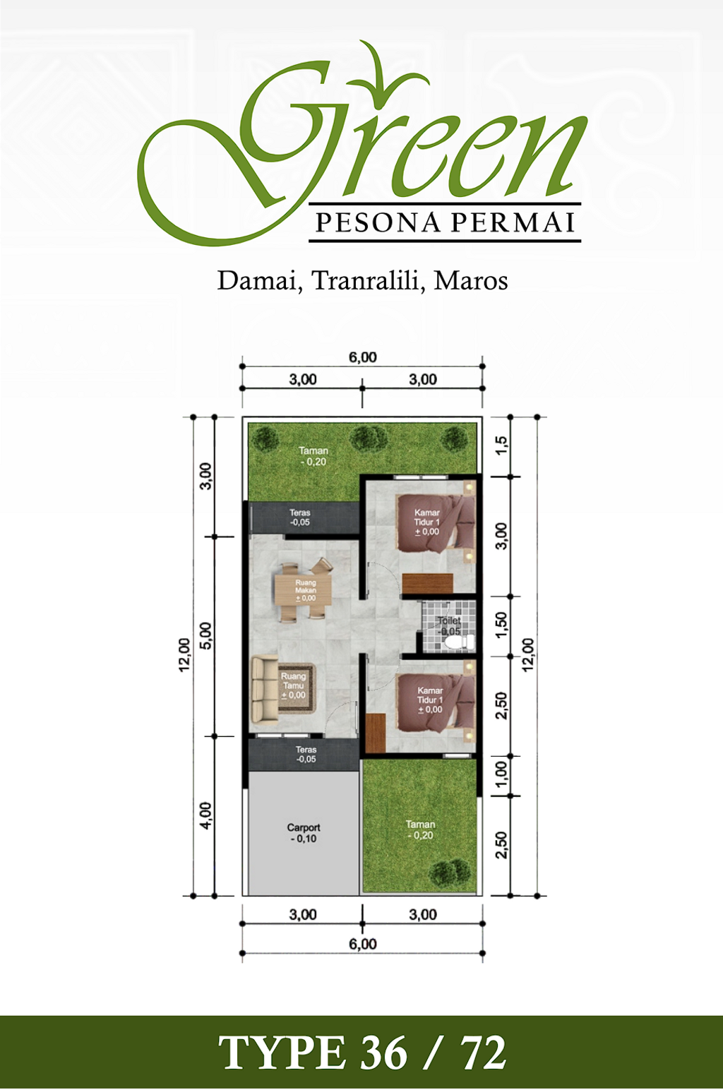 foto denah rumah tipe 36 perumahan GREEN PESONA PERMAI