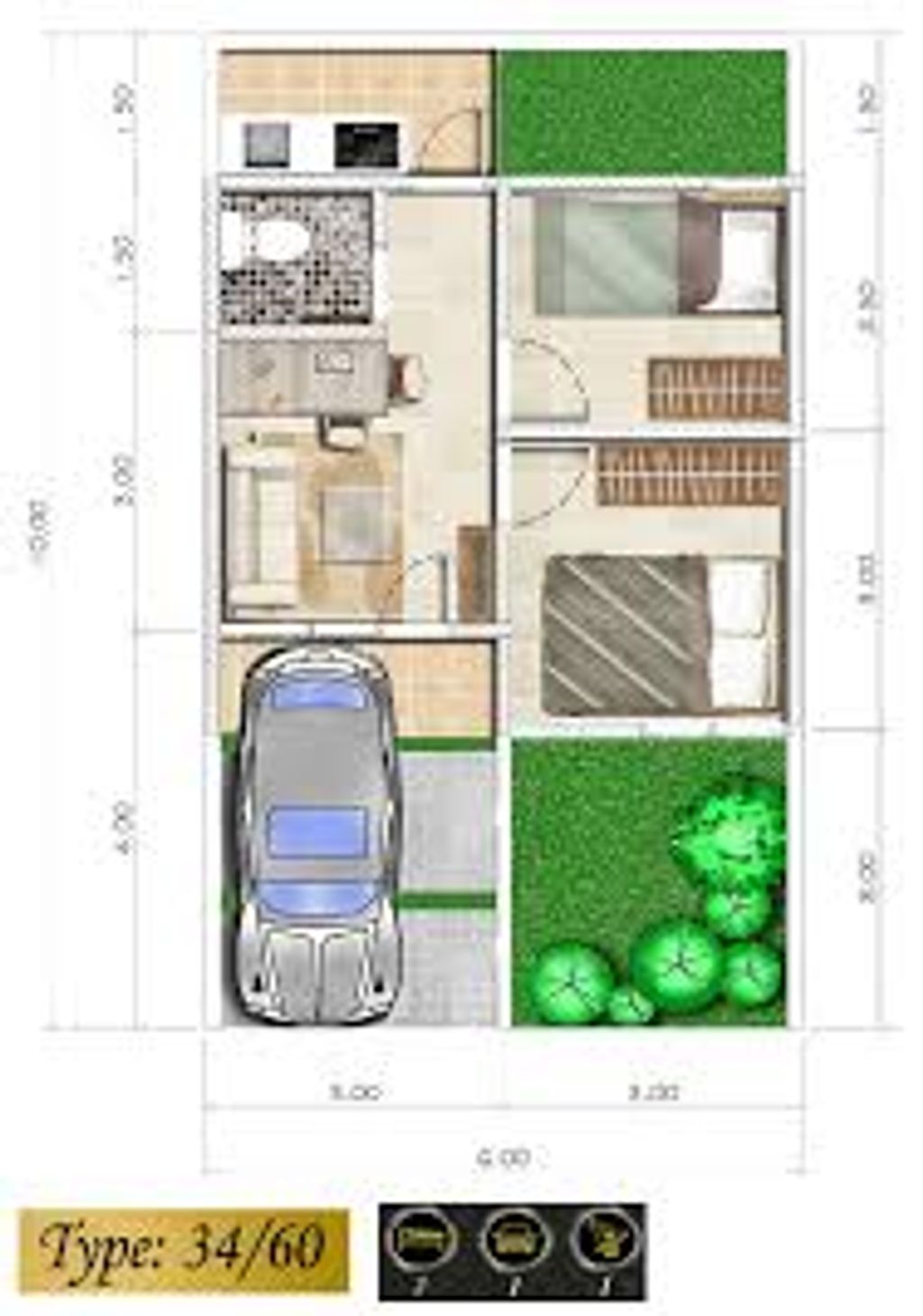 foto denah rumah tipe 36/60 perumahan Dianjaya Residence