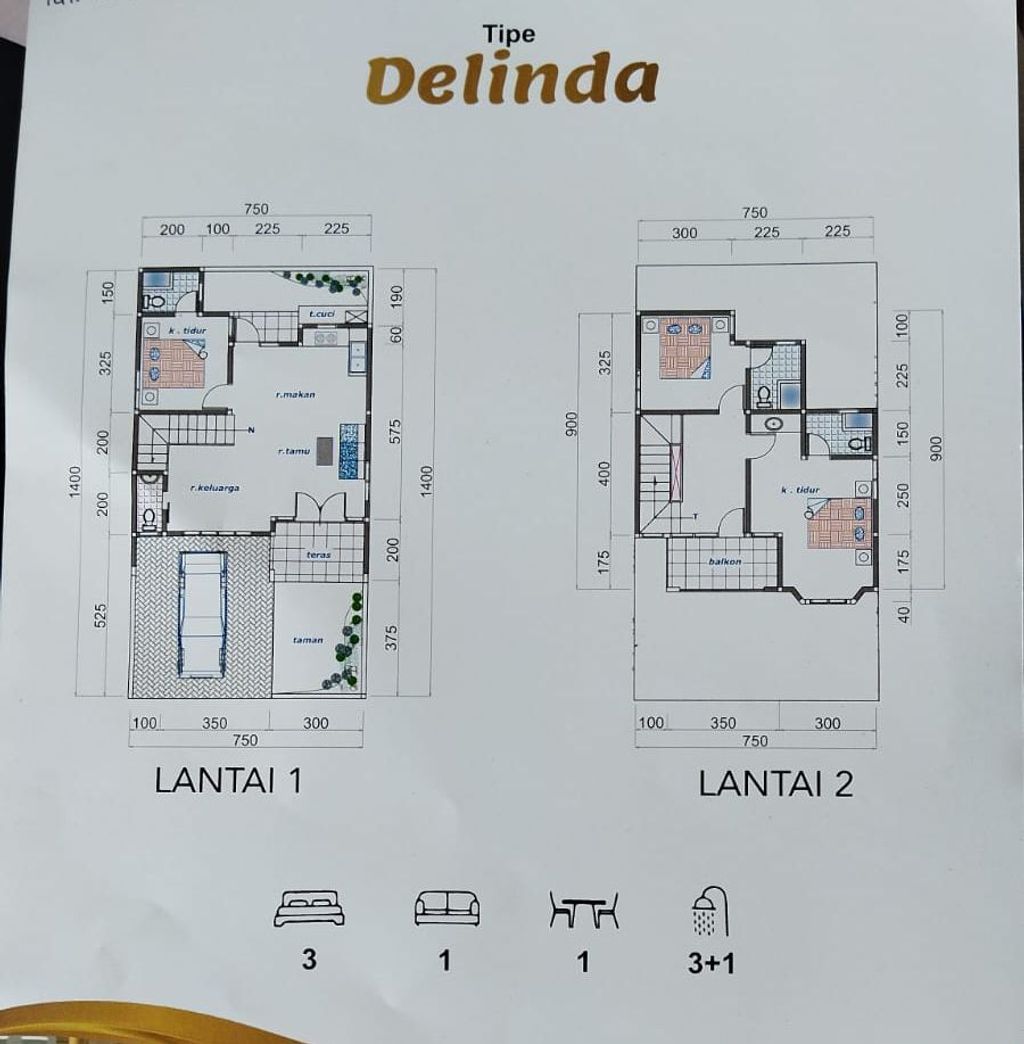 foto denah rumah tipe Delinda perumahan TAMAN ARJUNO