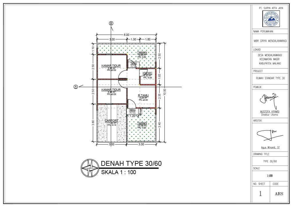 foto denah rumah tipe 30/60 perumahan PERUMAHAN MBR GRIYA MENDALAN PERMAI