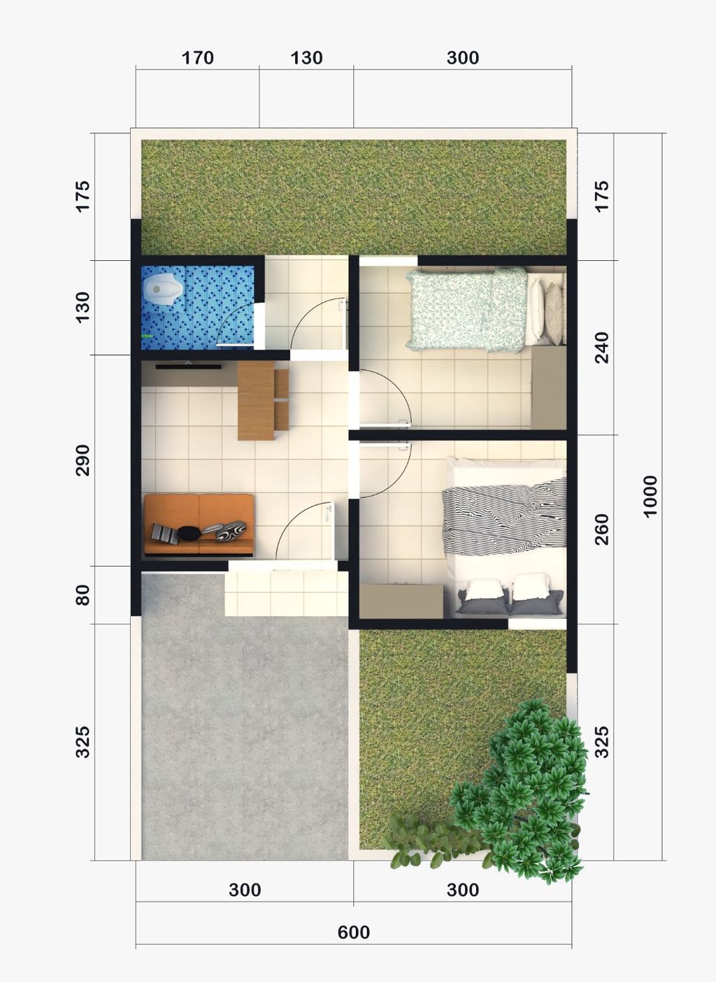 foto denah rumah tipe 28/60 perumahan Pilar Residence Karangmanggis