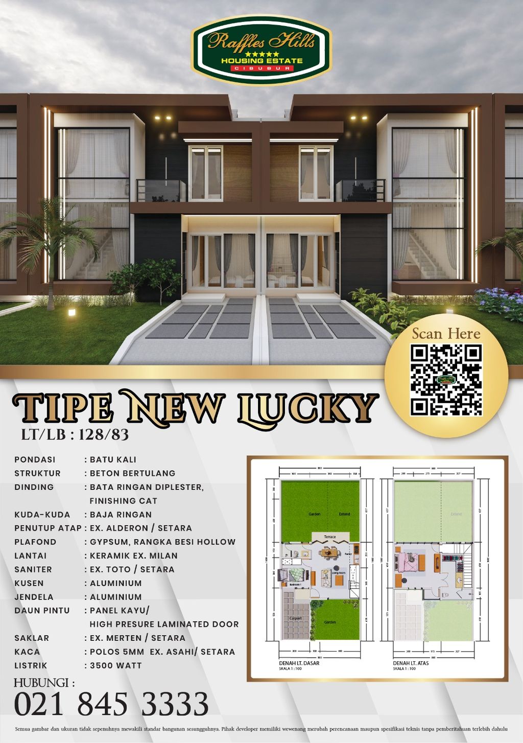 foto denah rumah tipe NEW LUCKY perumahan RAFFLES HILLS DEPOK