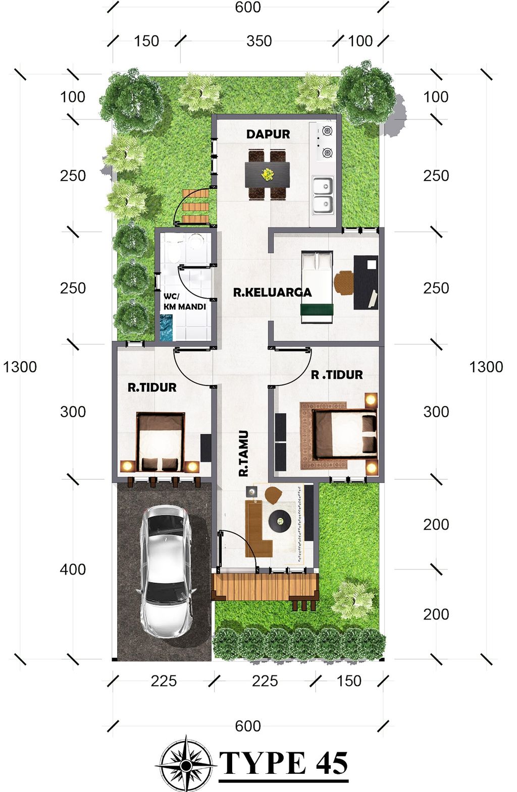 foto denah rumah tipe 45 perumahan Green Village