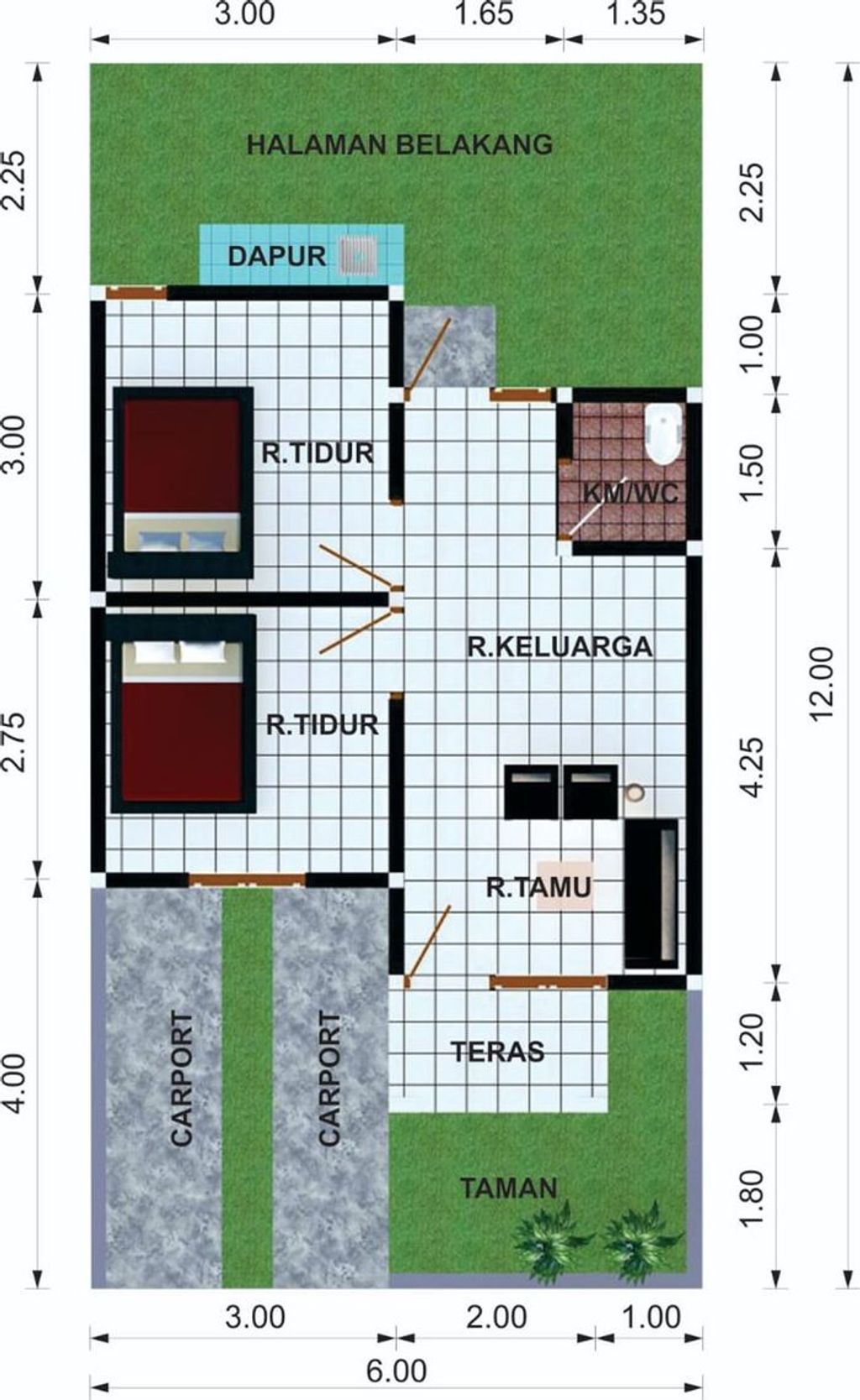 foto denah rumah tipe 36 perumahan Bukit Hijau Tunggul Wulung