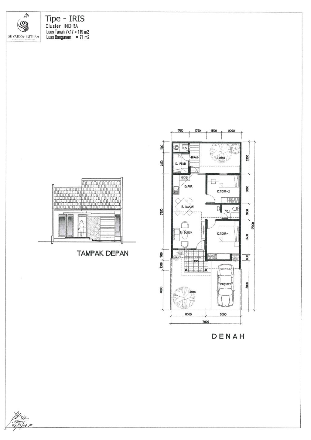foto denah rumah tipe IRIS perumahan Cluster Indira, Suvarna Sutera
