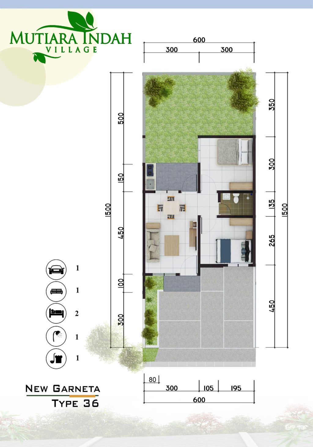 foto denah rumah tipe NEW GARNETA perumahan MUTIARA INDAH VILLAGE