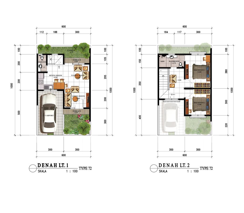 foto denah rumah tipe A6 72/60 perumahan Villa Magnifa