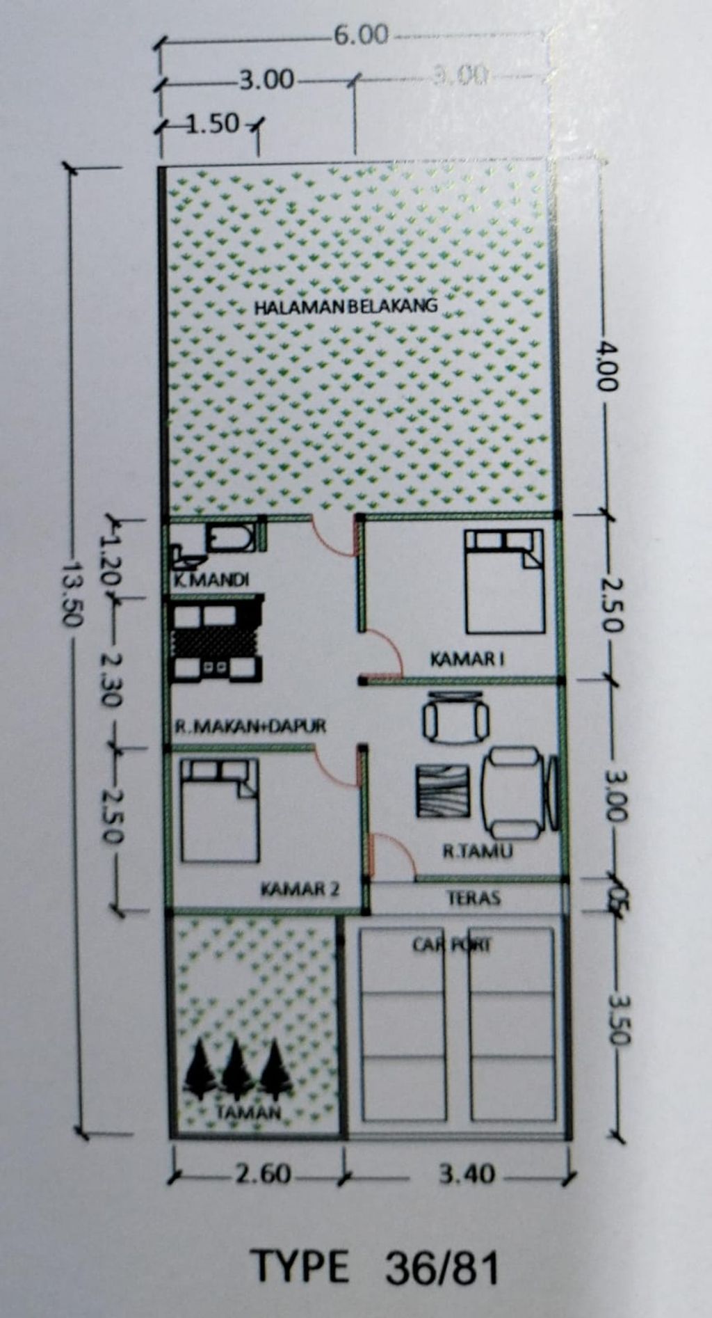 foto denah rumah tipe 36 perumahan Peony 2