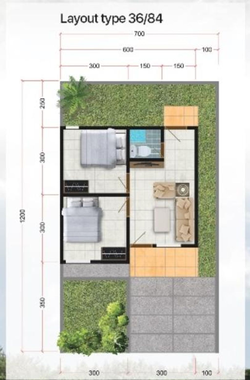 foto denah rumah tipe 36/84 perumahan Proland Borang 2