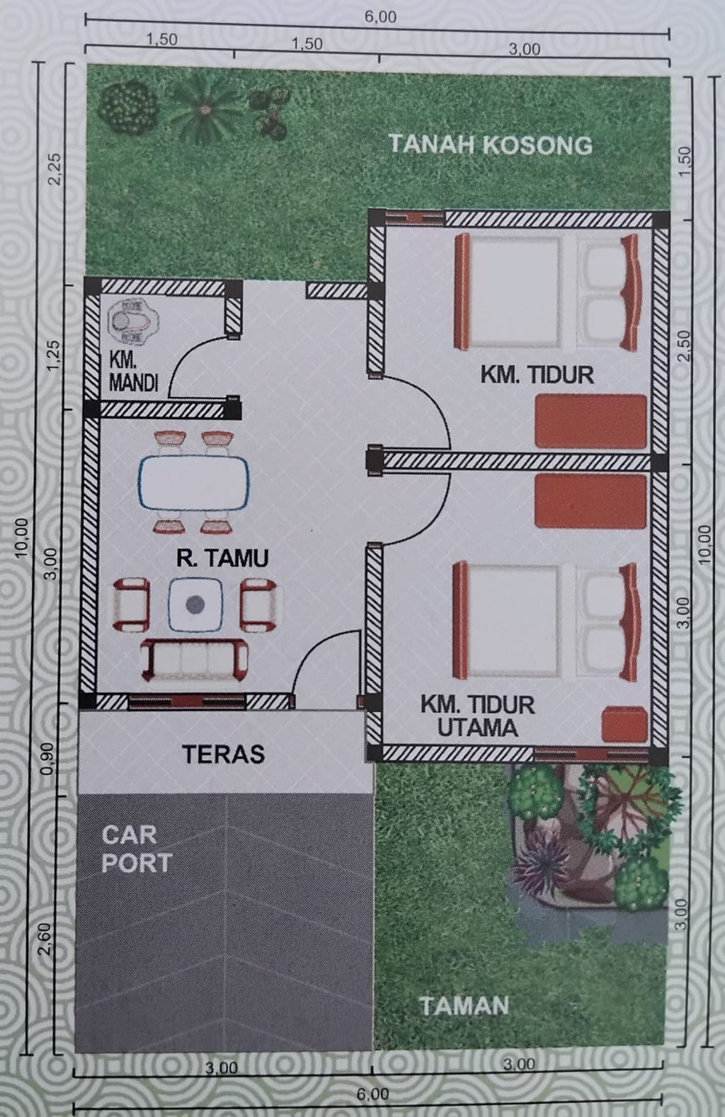 foto denah rumah tipe 30/60 perumahan GRIYA ARJUNA