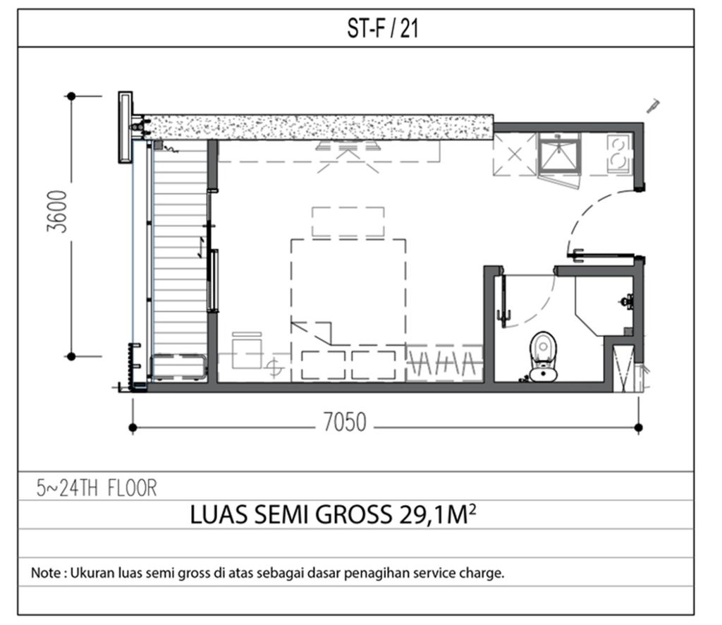 foto denah rumah tipe Studio F perumahan APARTEMEN ANWA RESIDENCE