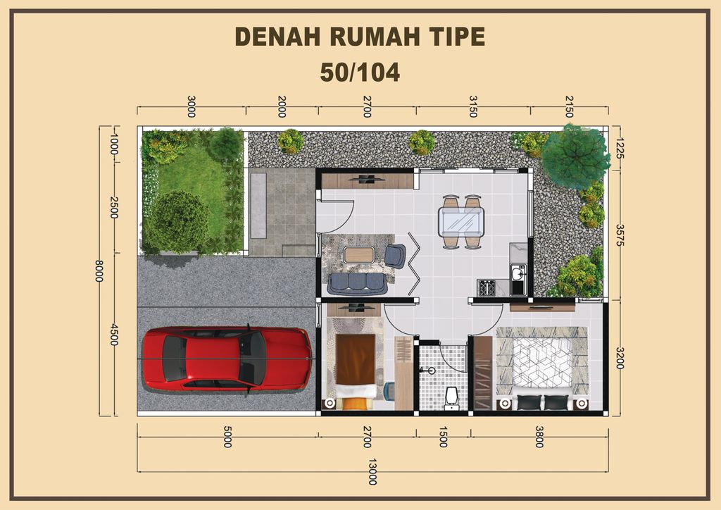 foto denah rumah tipe 50/104 perumahan Nuanza Khatulistiwa Regency