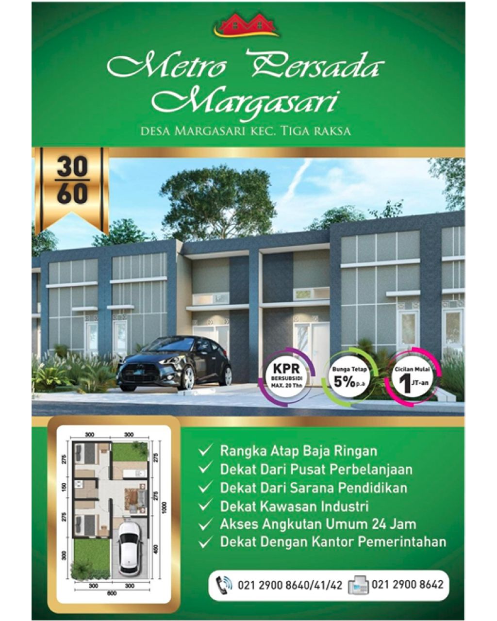 foto denah rumah tipe 30/60 perumahan METRO PERSADA MARGASARI