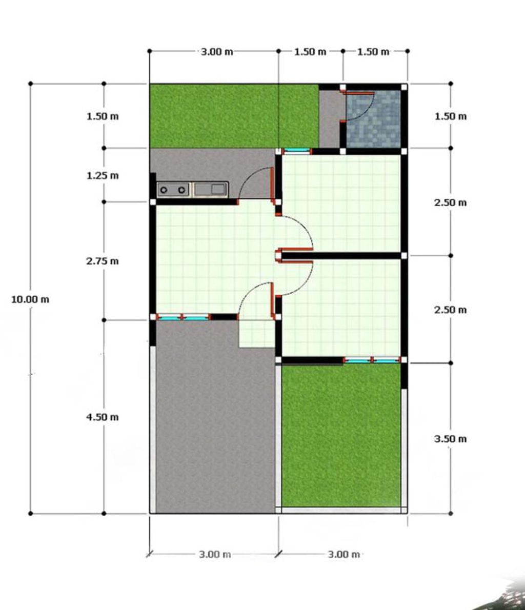 foto denah rumah tipe 26/62 166jt perumahan Graha Sejahtera Gabusan
