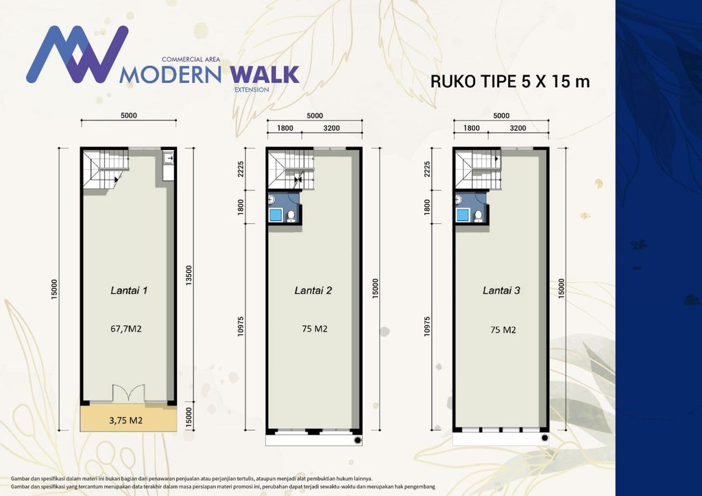 foto denah rumah tipe E perumahan KOTA MODERN - CLUSTER WATERFRONT - RUKO MWALK EXTENTION