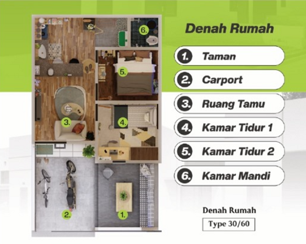 foto denah rumah tipe 30/76 perumahan Marison Regency Mulyoharjo