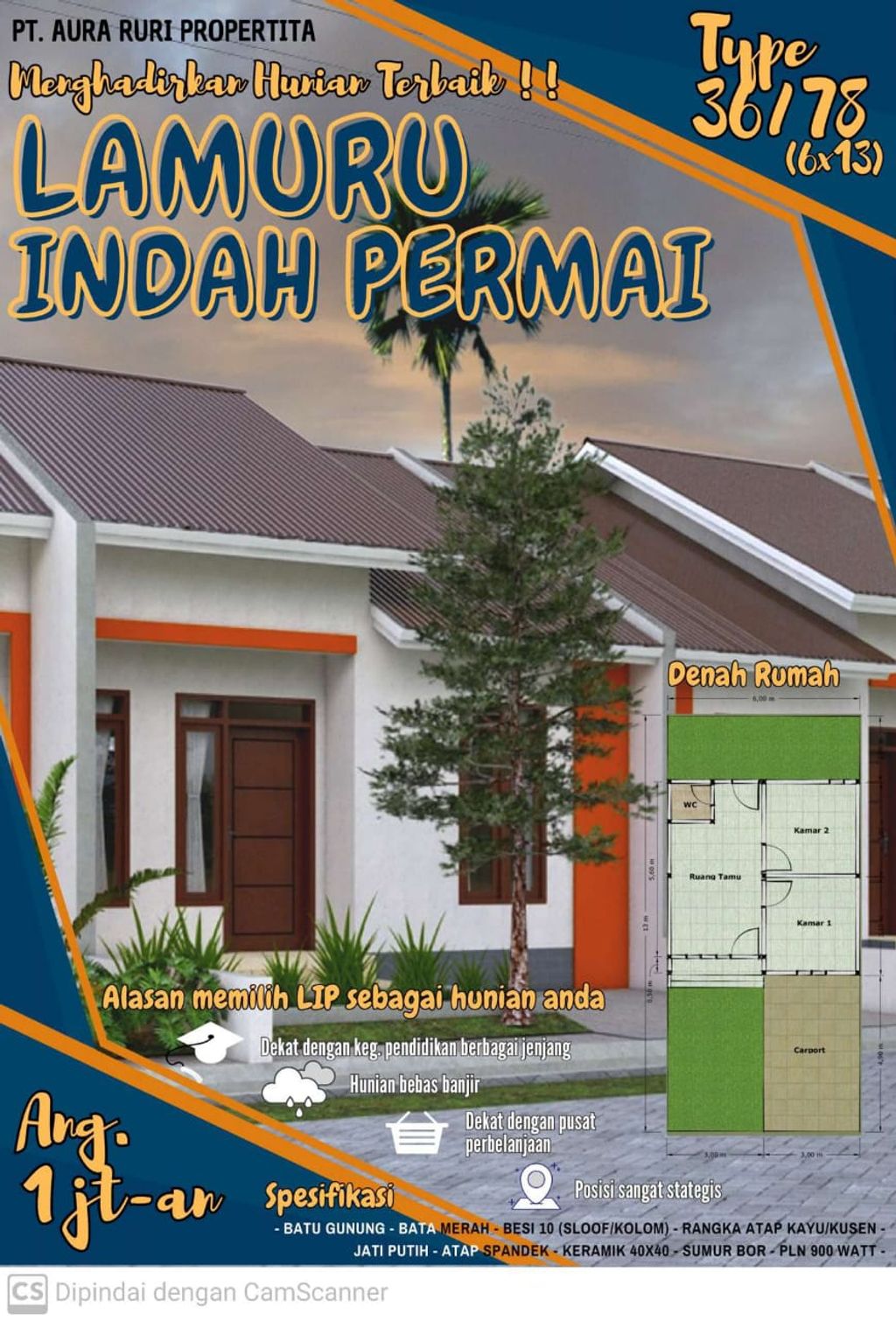 foto denah rumah tipe 36 perumahan LAMURU INDAH PERMAI